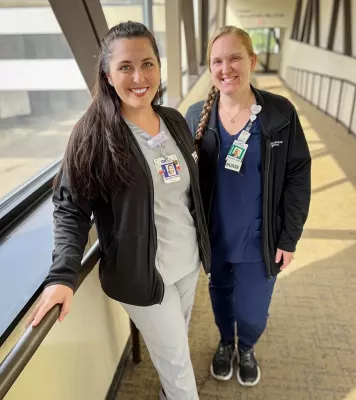 TOC pediatric nurse practitioner Elizabeth Schwarze and Mother Baby RN Ashley Noles