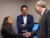 Dr. Singhapakdi shakes Huntsville Mayor Tommy Battle's hand