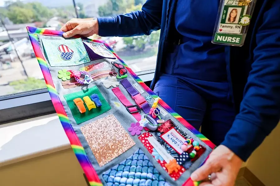 close up view of fidget blanket