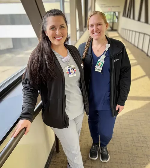 TOC pediatric nurse practitioner Elizabeth Schwarze and Mother Baby RN Ashley Noles 